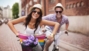 the woman and man on bikes